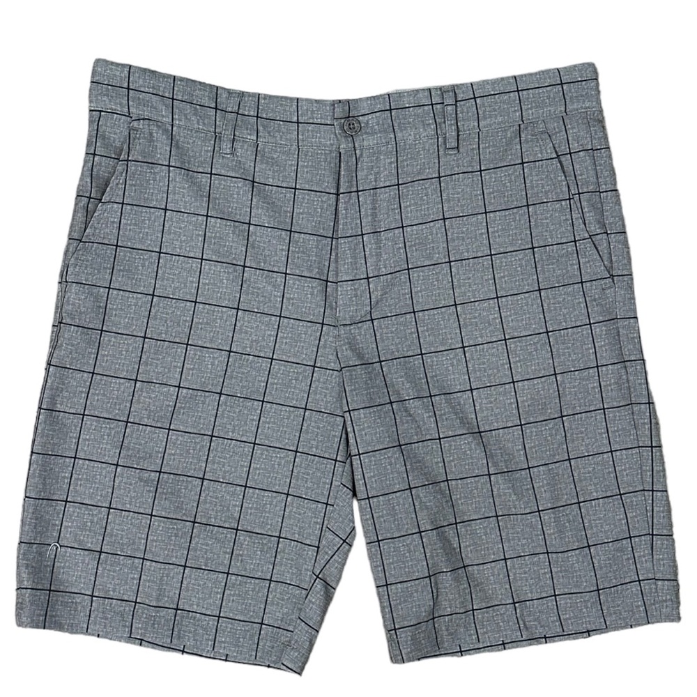 Head Golf Mens Athletic Shorts Flat Front Gray Black Checkered 32in